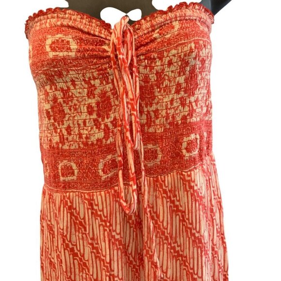 Free People jumpsuit strapless Med orange white stretchy - Picture 2 of 6